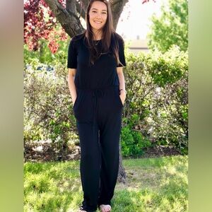 Annabelle Black Short-Sleeve Jumpsuit